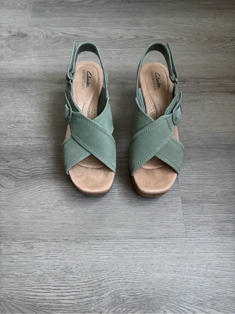 Clarks Green Crisscross Slingback Wedge Sandals